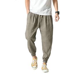 Summer Cotton Linen Harem Men Pants Chinese Style Joggers Men Casual Lightweight Anklelength Male Trousers Sweatpants 220816