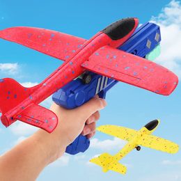 Foam Plane 10M Launcher Catapult Airplane Gun Toy Children Outdoor Game Bubble Model Shooting Fly Roundabout Toys 220617