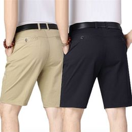 Two Pieces Summer New 100% Cotton Casual Shorts Men Straight Black Khaki Navy Button Shorts 2940 210412