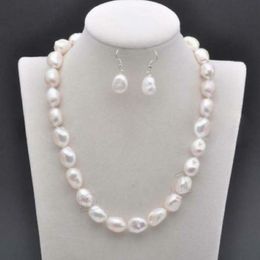 18 Inch Long 9-10mm Real South Sea White Baroque Pearl Necklace Earring Set