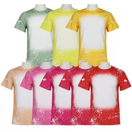 Stock!Wholesale Fans Tops Sublimation Bleached Shirts Cotton Feel Heat Transfer Blank Bleach Shirt Bleached Polyester T-Shirts
