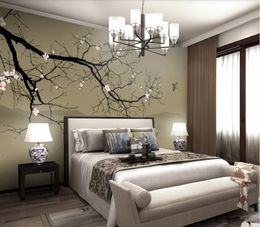 Wall covering custom large wallpaper new Chinese style hand-painted plum landscape background wall