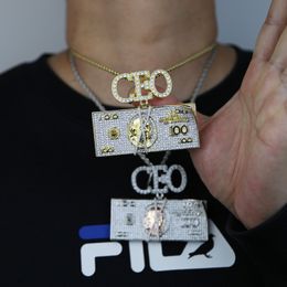 New Arrived Initial CEO Letter with Us Dollar Cash Pendant Paved Full Cz Fit Cuban Chain Necklace for Men Women Boy Party Punk Styles Jewellery Plated Gold Silver