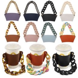 Chain Coffee Cups Sets Handle Held Glass Holder Tumbler Holder-Detachable Chain-Carrying Handle-Cup Outer Packaging Leather SN4479