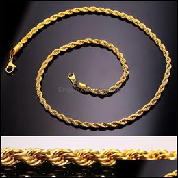 Chains Hip Hop 18K Gold Plated Stainless Steel M Twisted Rope Chain Womens Choker Necklace For Men Hiphop Jewellery Gift In Bk Drop Del Dh05T