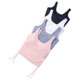 Vacation Two-piece Sports Vest Nude Shock-absorbing Yoga Top Side Drawstring Beautiful Back Bra Female Gym Clothes Women