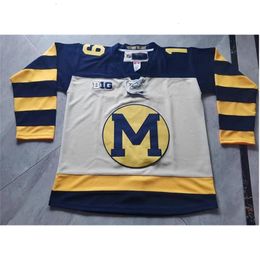 Nc01 Custom Hockey Jersey Men Youth Women Vintage Mi YELLOW JERSEYS Larkin High School Size S-6XL or any name and number jersey