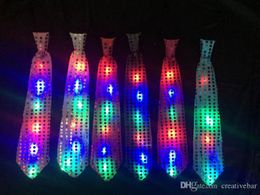 Light Up Tie Novelty Neckties LED Costumes Glow Blinking Party Favours Sequin Neck Ties LED Luminous Flashing Tie sy222