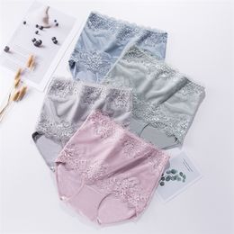 ZJX 4Pcs/Set High Waist Women's Panties Seamless Slimming Cotton Briefs Body Shaperwear Underwear Female Sexy Lace Underpants 220426