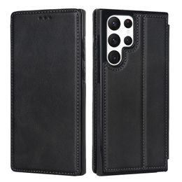 Wallet Phone Cases for Samsung Galaxy S22 S21 S20 Note20 Ultra Note10 Plus Calfskin Texture PU Leather Magnetic Flip Kickstand Cover Case with Card Slots