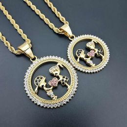 Pendant Necklaces Design Gold Stainless Steel Cute Rhinestones Heart Boy Girl Lover Necklace Men Hip Hop Bling Iced Out Rapper JewelryPendan