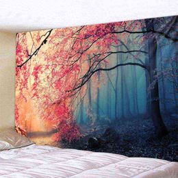 Tree View Maple Leaf Water Tapestry Bohemian Things To Decorate The Room Wall Rugs Living Decoration Cloth J220804