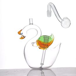 Smoking Swan Shape Water Dab oil Rig bong Portable Travel Bubbler mini glass oil burner pipe with silicone hose