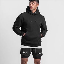 Men's Hoodies & Sweatshirts Button Collar Oversize Men's Gym Clothes Bodybuilding Hooded Sweatshirt Clothing Cotton Pullover TopsMen's