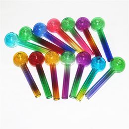 10pcs Colourful Pyrex Glass Oil Burner Pipes Bubbler Smoking Pipe Tobacco Straight Tubes Bowl Nectar