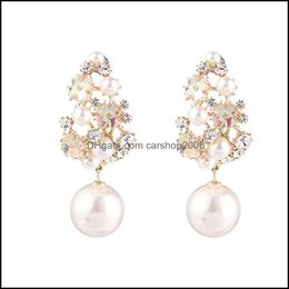 Dangle Chandelier Earrings Jewelry Vintage Pearl For Women Crystal Pendant Ear Studs Creative Shiny Earring Fashion Dhdzt