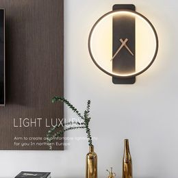 Wall Lamp Modern Luxury Creative Clock For Living Room Bedroom Black Gold Indoor Lighting Round Home Fixture Lights 22wWall
