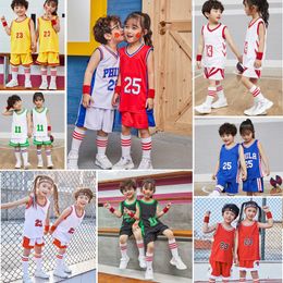 Youth Basketball Jerseys Children Uniforms Sports Clothes Kids Blank Basketball Kits Breathable Boys and Girls Training Shorts Sets