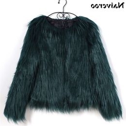 Faroonee Elegant Furry Fur Women Fluffy Warm Long Sleeve Female Outerwear Autumn Winter Coat Jacket Hairy Overcoat T200506