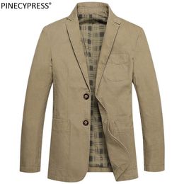 100% Cotton Men Suit Jacket Buttons Pockets Khaki Green Black Casual Street Wear Spring Autumn Male Outwear Slim Man Blazer 220504