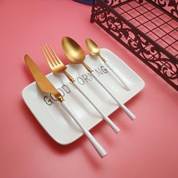 Dinnerware Sets Pcs White Gold Spindle Stainless Steel Knife Fork Spoon Cutlery Kitchen Tableware Flatware Dining SetDinnerware SetsDinnerwa