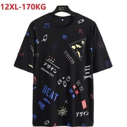 150kg 170kg summer Men Cotton T-Shirts short Sleeve Large Size 8XL 10XL 12XL big size tees Home casual Loose Tops black 54 220323