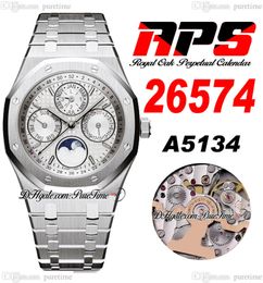 APSF Perpetual Calendar MoonPhase A5134 Automatic Mens Watch 2657 41mm White Grande Tapisserie Dial Stainless Steel Bracelet Super Edition Puretime A1