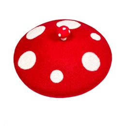 Rh Female Cute Red White Mushrooms Design Handmade Girls Painter Hat Summer Winter Bud Ladies Breathable Beret Caps J220722