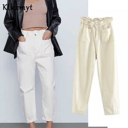 Klkxmyt high street vintage elastic pockets loose jeans woman waist harem for women boyfriend 210527