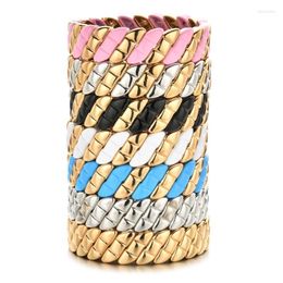 Charm Bracelets Boho Style Gold Color DIY Enamel Tila Bracelet Women Girls Wristband Bead Stackable Colorblock Jewelry Inte22