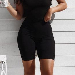 Shorts Women Thin Fitness Casual High Waist Fashion Biker Summer Slim Knee Length Bottoms Black Cycling Streetwear 220629