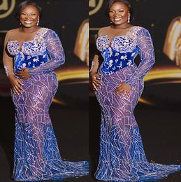 2022 Plus Size Arabic Aso Ebi Mermaid Sparkly Sexy Prom Dresses Lace Pärled Evening Formal Party Second Reception Birthday Engagement Gowns Dress ZJ177