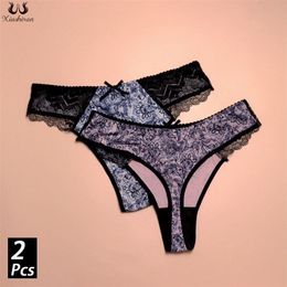 2PCS/Set G-string Panties Plus Size Women's Underwear Sexy Briefs Female Underpants Thong Print Floral Lingerie L-5XL Pantys 220425
