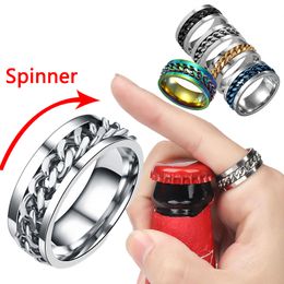 Ins Fashion Women Rotatable Chain Link Men s Spinner Ring Stainless Steel Corkscrew Gift 220719
