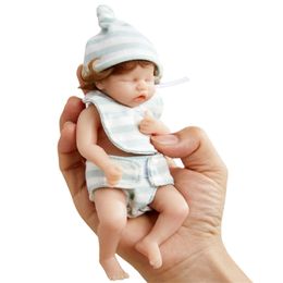 mini full silicone baby doll UK - 6inch 15cm Mini Reborn Baby Doll Girl Full Body Silicone Realistic Artificial Soft Toy with Rooted Hair Drop 220504