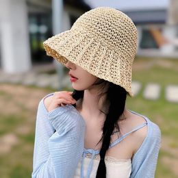 Wide Brim Hats Women 'S Summer Breathable Korean Style Face Slimming Bucket Hat Sun-Shade Sun Protection Big Head CircumferenceWide