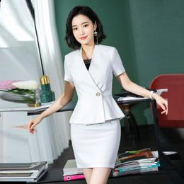 Two Piece Dress Skirt Suit Women Summer Fashion Short Sleeve Ol Ladies Blazer Set Office Uniform Business Work Outfit DD2674