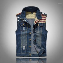 Men's Vests Denim Vest Male Sleeveless Jackets Pleated Design Man Plus Size Hole Washed Jeans Waistcoat Mens Y