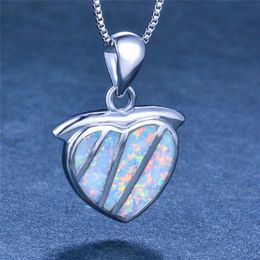 Pendant Necklaces Boho Female Big Heart Pendants White Blue Fire Opal Necklace Vintage Black Gold Wedding For WomenPendant