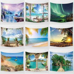Beautiful Sea Beach Landscape Wall Art Rug Large Rectangle Hanging Rugs Decor Home Tapestry J220804