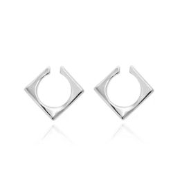 Clip-on & Screw Back Design Light Luxury Niche Minimalist Ear Clip Without Pierced Trend Fashion Cool Square Earrings Titanium Steel Jewelry