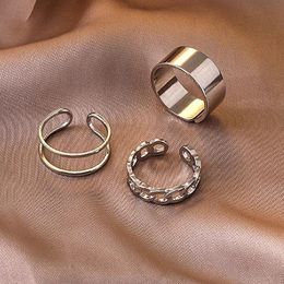 link rings UK - Wedding Rings KunJoe Vintage Punk Gold Color Link Chain Set For Women Girls Bohemian Retro Elegant Simple Finger Ring 2022 Trend JewelryWedd