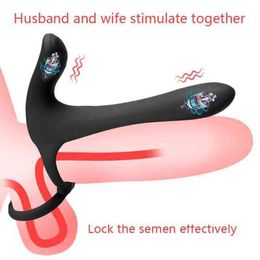 Nxy Cockrings Anal Plug Vibrator for Couples 20 Modes Erection Sex Toys Strap on Penis Rings for Men Delay Ejaculation 220411