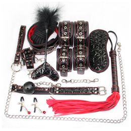 Beauty ItemsLeather Erotic BDSM sexy Kits Bondage Handcuffs Game Collar Whip Clips Gag Nipple Clamps Toys Exotic For Adults Beauty Items