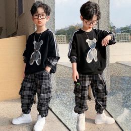 Clothing Sets Spring Autumn Winter Children Boy Clothes Set Long Sleeve T-Shirt And Grid Striped Kid For 6 7 8 9 10 11 12 13 14 YearsClothin