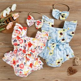 Rompers Toddler Summer Clothing Baby Girl Clothes Children Floral Ruffle Bow Bodysuit Infant Casual Cute Jumpsuit Kids OutfitsRompers