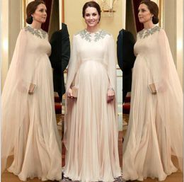 Arabic Evening Dresses O-Neck Appliques Beaded A-Line Chiffon Prom Pregnant Women Maternity Party Gowns