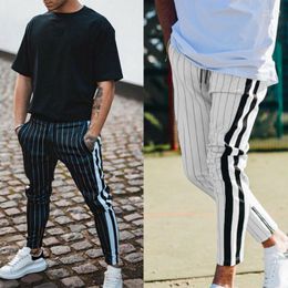 Men's Pants Fashion Men England Style Striped Male Long Pencil Joggers Casual Trousers Drawstring Side Stripe Slacks 2022Men's Drak22