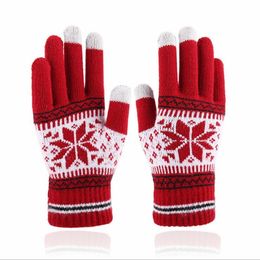 Five Fingers Gloves Wholesale Acrylic Snowflake Plush Thick Warm Touch Screen