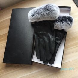 designer leather gloves female sheepskin touch screen winter thickened warm glove